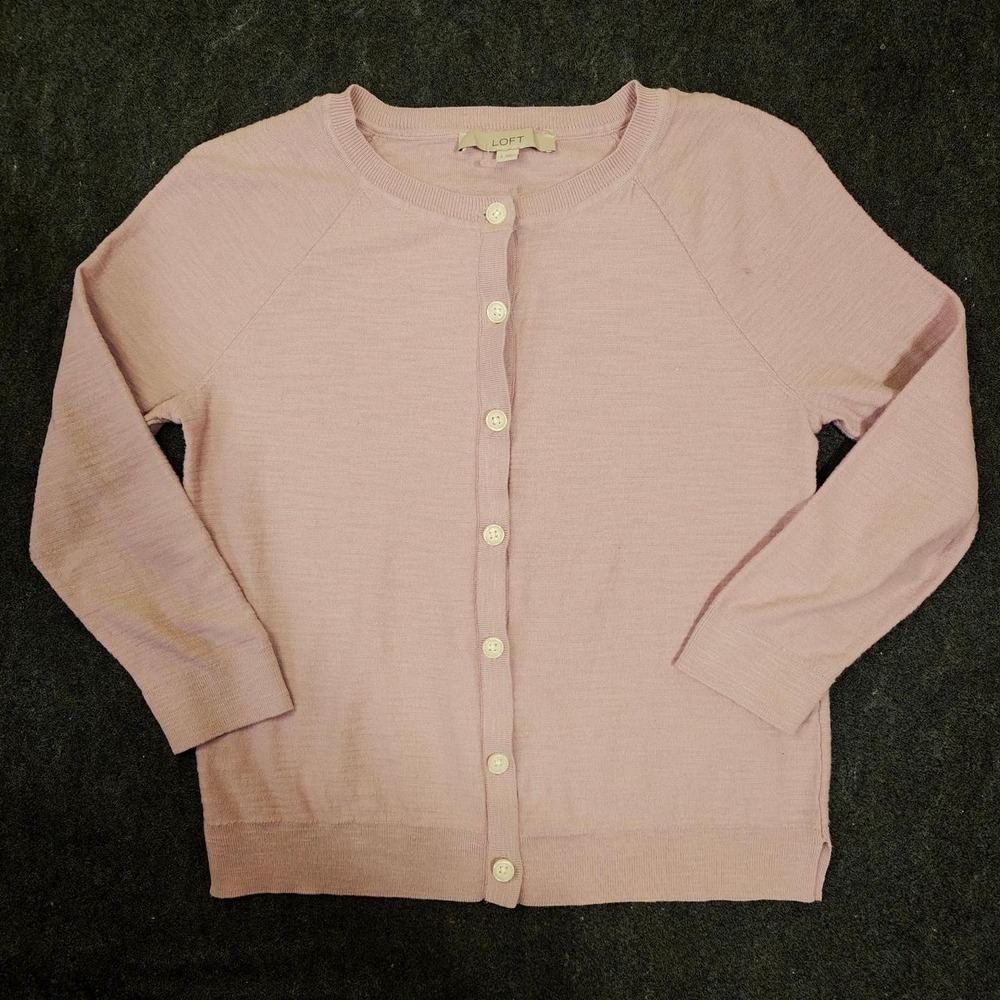 LOFT Ann Taylor Women Pink Cotton Button Front Cardigan Sweater Size S